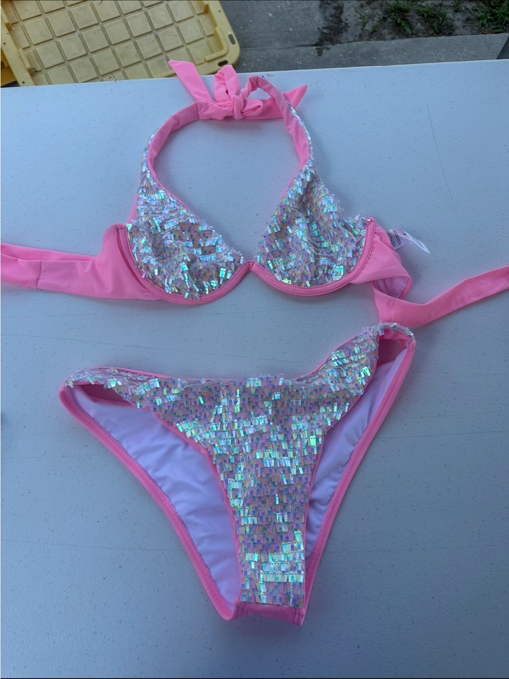 VENUS Pink Sequin Bikini Bottom with Iridescent Sequins